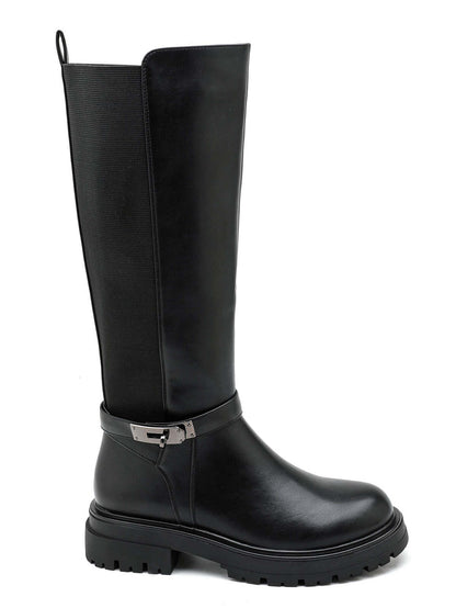 Mind by lene lang støvle med grov sål og spænde  | Sort