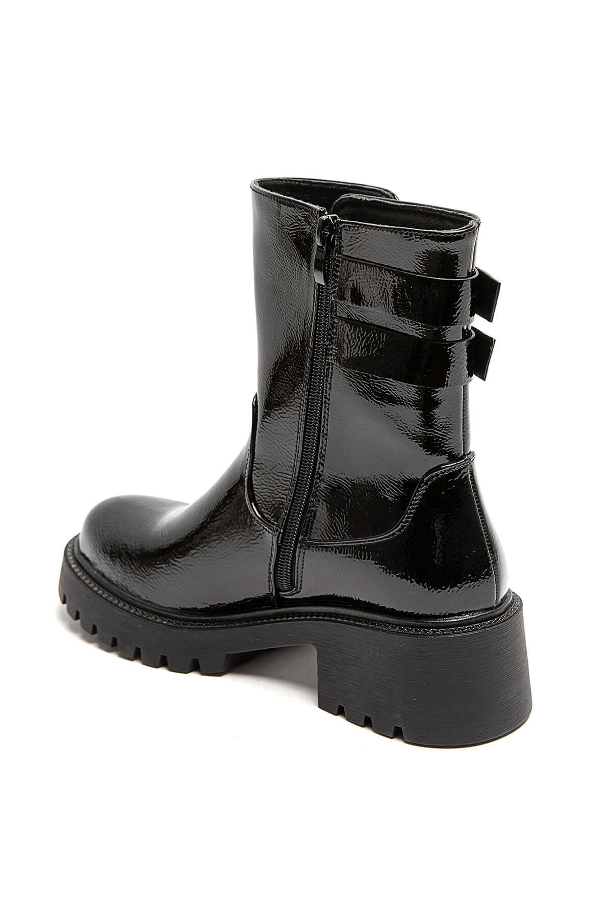 Mind by lene kort lak støvle med spænde  | Sort