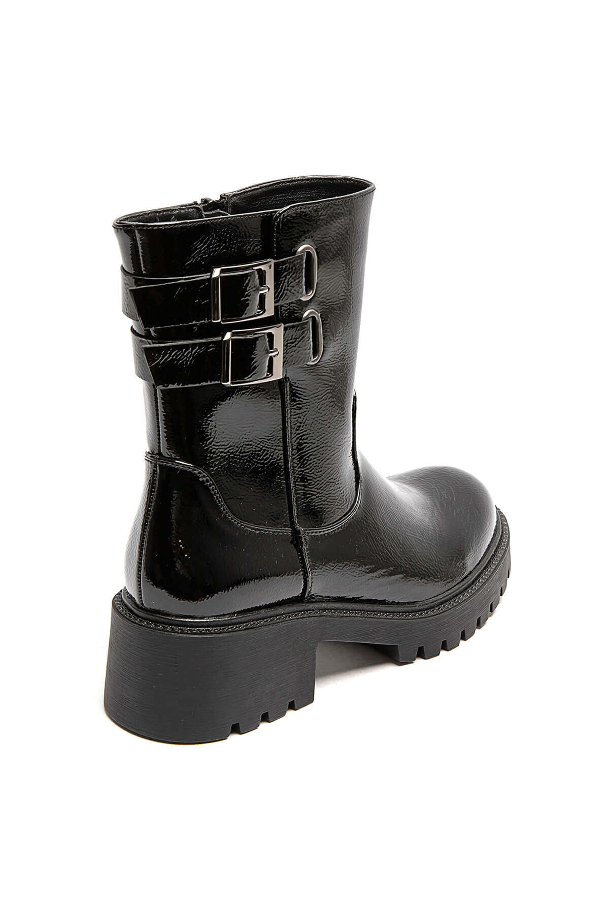 Mind by lene kort lak støvle med spænde  | Sort