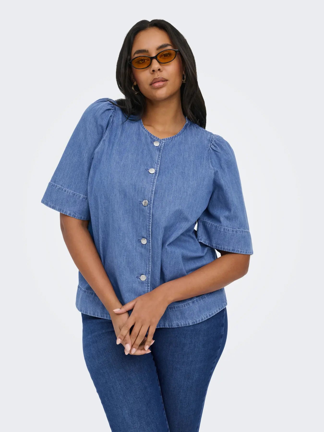 ONLY Carmakoma CARASTRA SS DNM SHIRT QYT | Medium Blue Denim