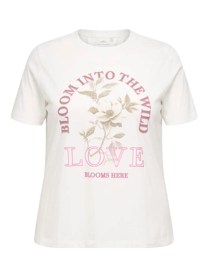 ONLY Carmakoma CARPAYTON SS O-NECK JEANS TEE JRS | Cloud Dancer Bloom into the wild