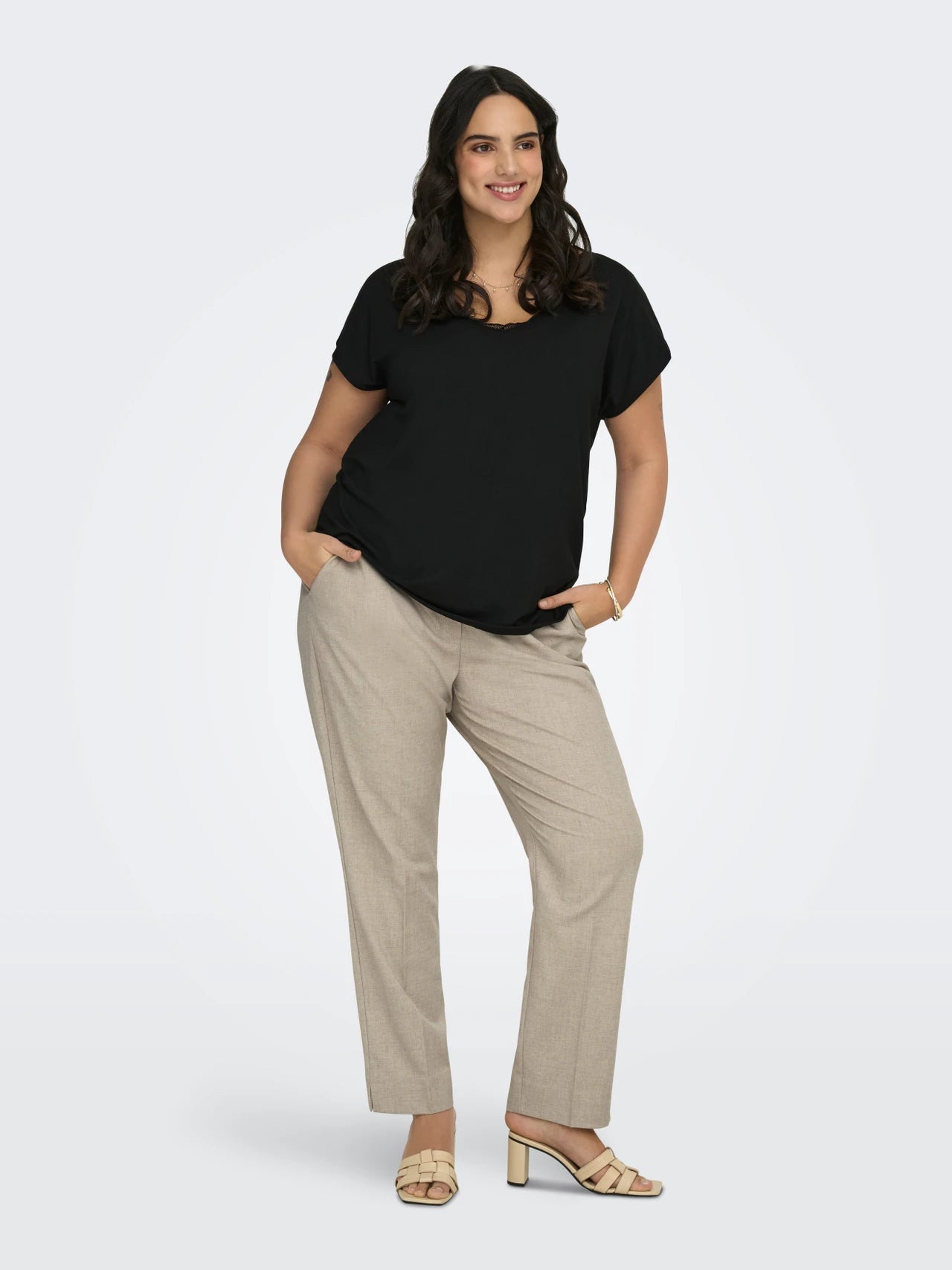 ONLY Carmakoma CARVERONICA-ELLY PANT | White Pepper Melange