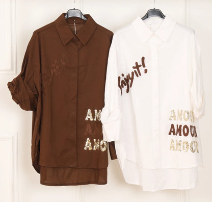 mind by lene oversize skjorte med skrift