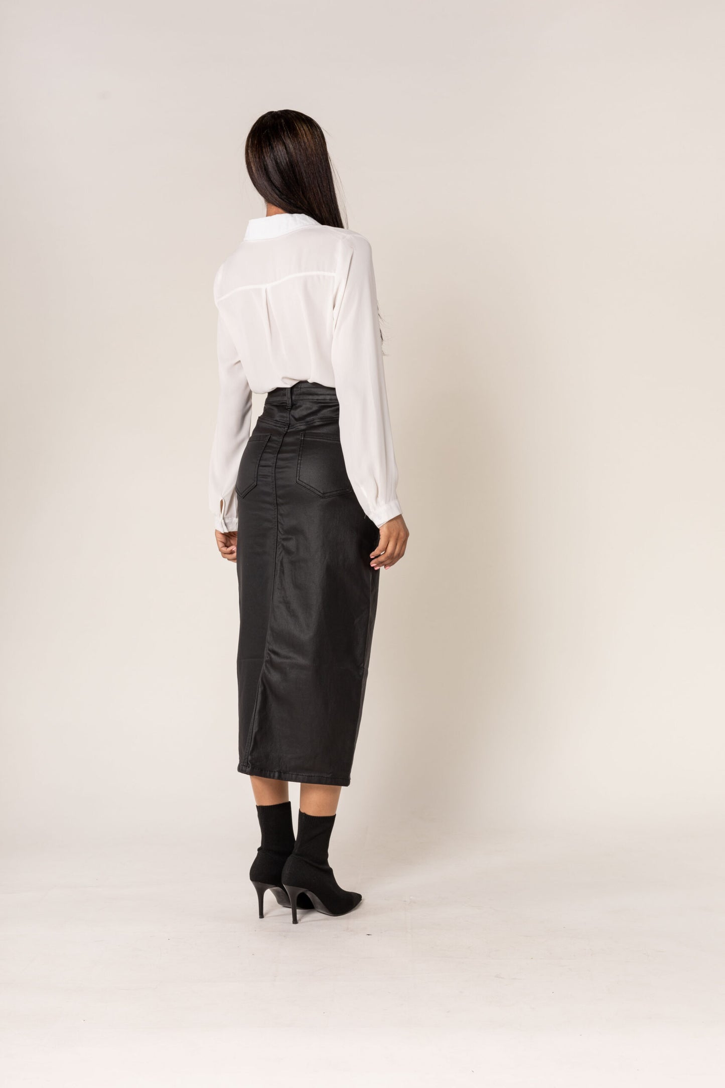 Paris sort coated nederdel med slids