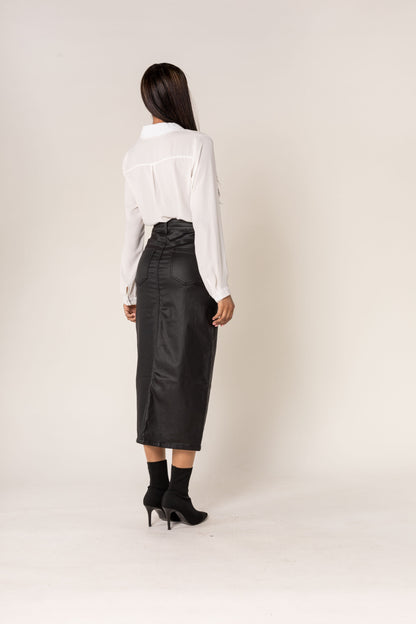 Paris sort coated nederdel med slids