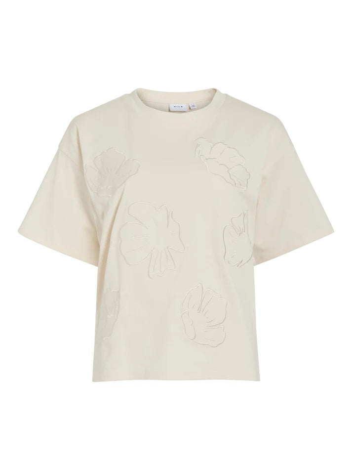VILA VIKRON EMB O-NECK S/S TOP/RC - Birch