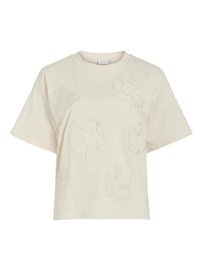 VILA VIKRON EMB O-NECK S/S TOP/RC - Birch