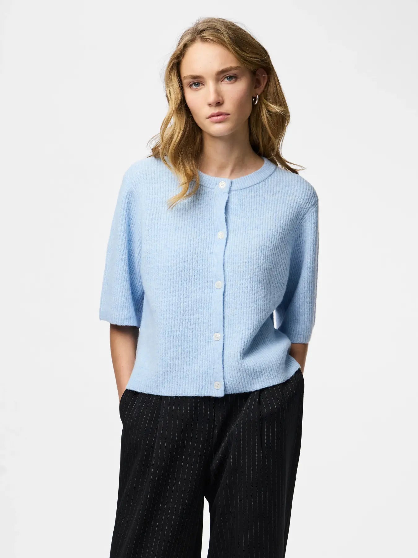 PIECES PCSILLY SS O-NECK KNIT CARDIGAN | Cashmere blue melange