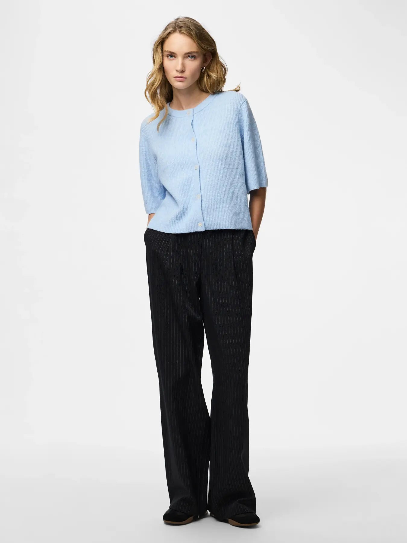 PIECES PCSILLY SS O-NECK KNIT CARDIGAN | Cashmere blue melange