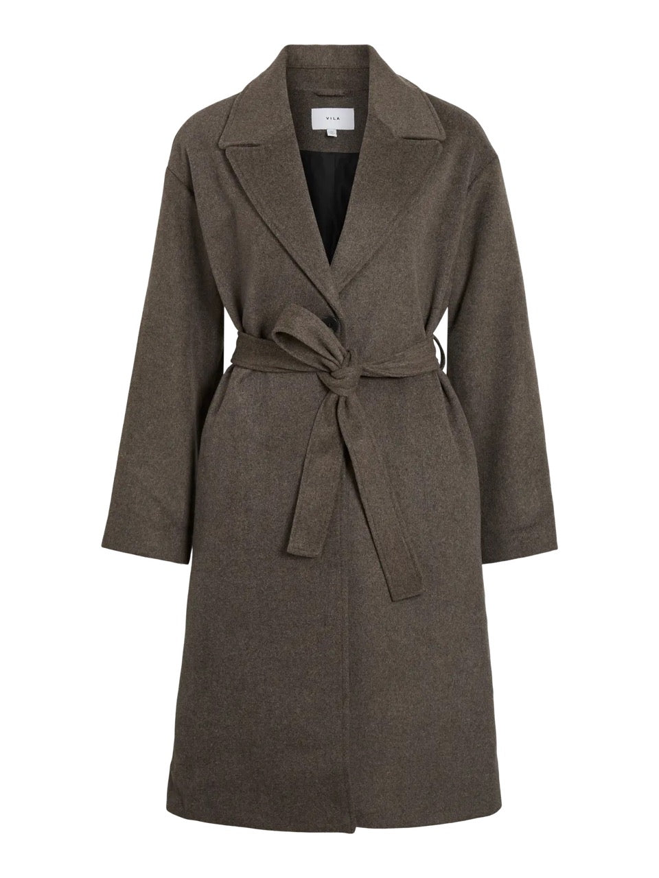 brun frakke med bælte VILA VILINSE L/S Belted Coat Chocolate Chip Melange