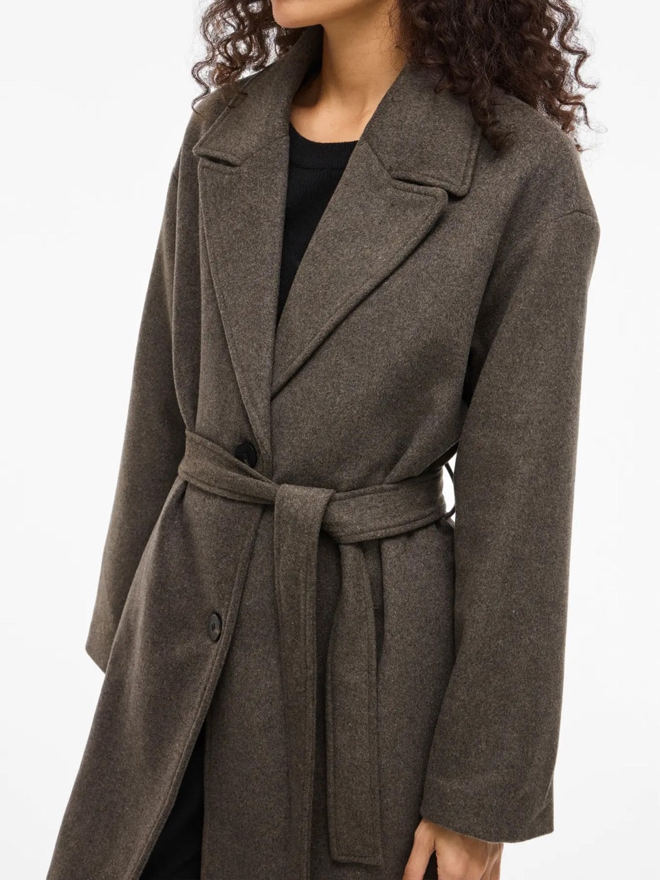 brun frakke med bælte VILA VILINSE L/S Belted Coat Chocolate Chip Melange