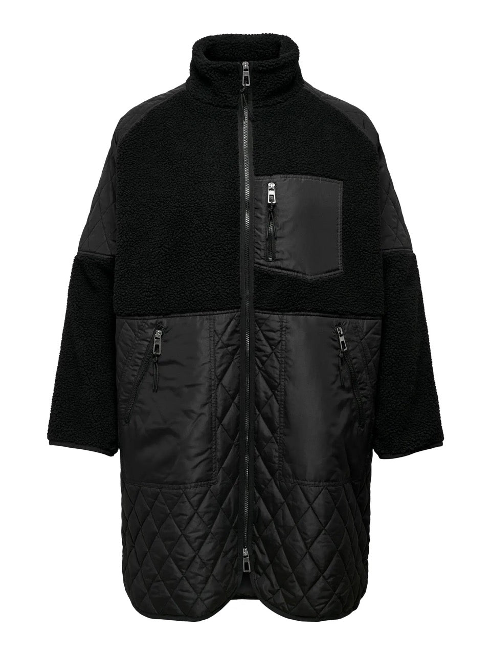 sort quilt og teddy jakke ONLY Carmakoma CAROHIO Coat Black