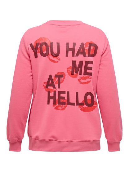 tekst bagpå pink sweatshirt med tekst ONLY Carmakoma CARPOPPY Sweat Pink Lemonade Lips