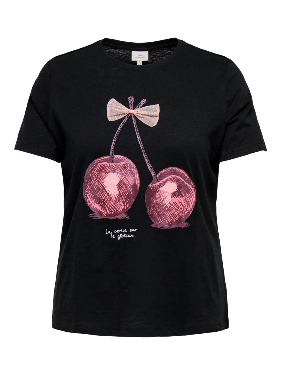sort t-shirt med print. ONLY Carmakoma CARKITA Tee Black cherry bow