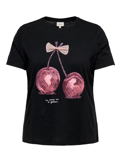 sort t-shirt med print. ONLY Carmakoma CARKITA Tee Black cherry bow