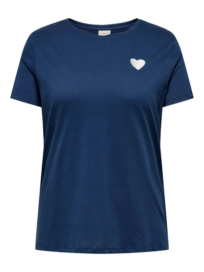 ONLY Carmakoma CARNINNA LIFE S/S O-NECK REG TEE JRS BS | Naval Academy HEART EMBROIDERY
