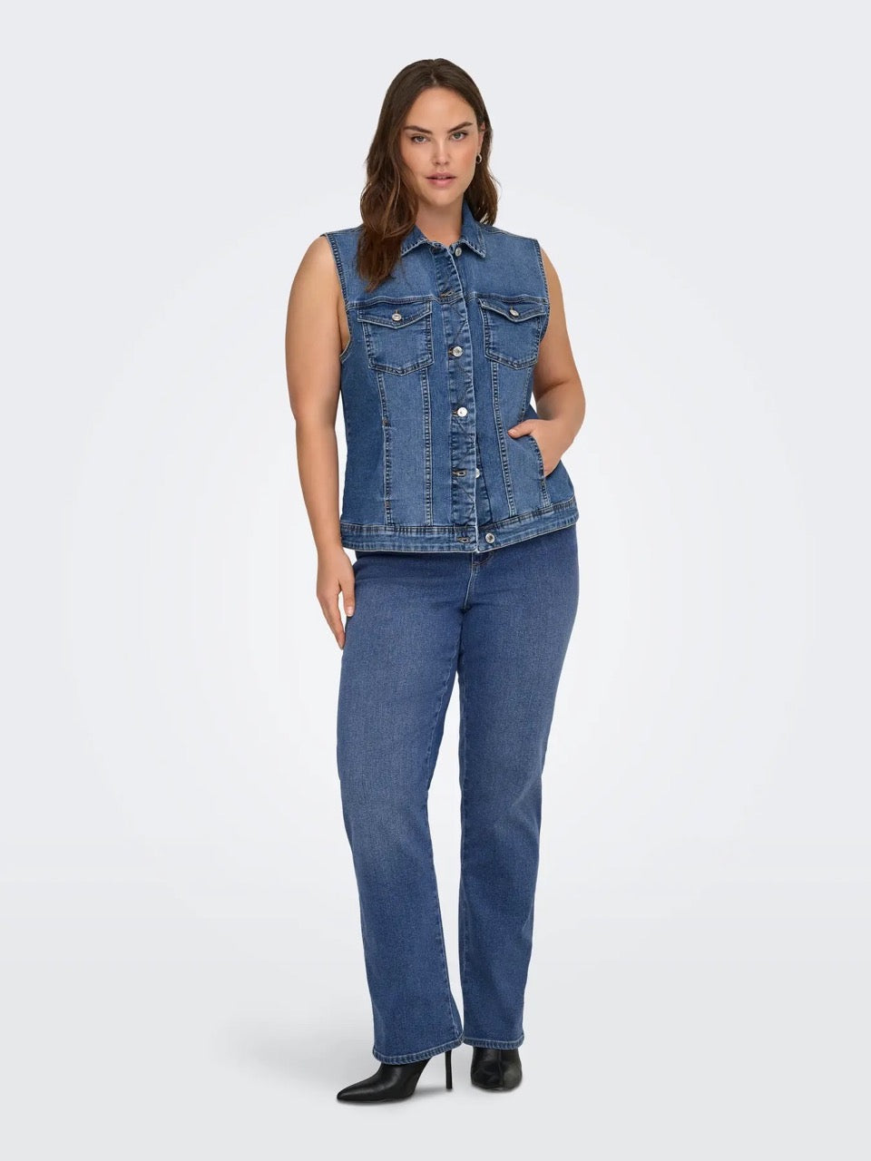 denimvest ONLY Carmakoma CARWESPA WEST DNM Medium Blue Denim