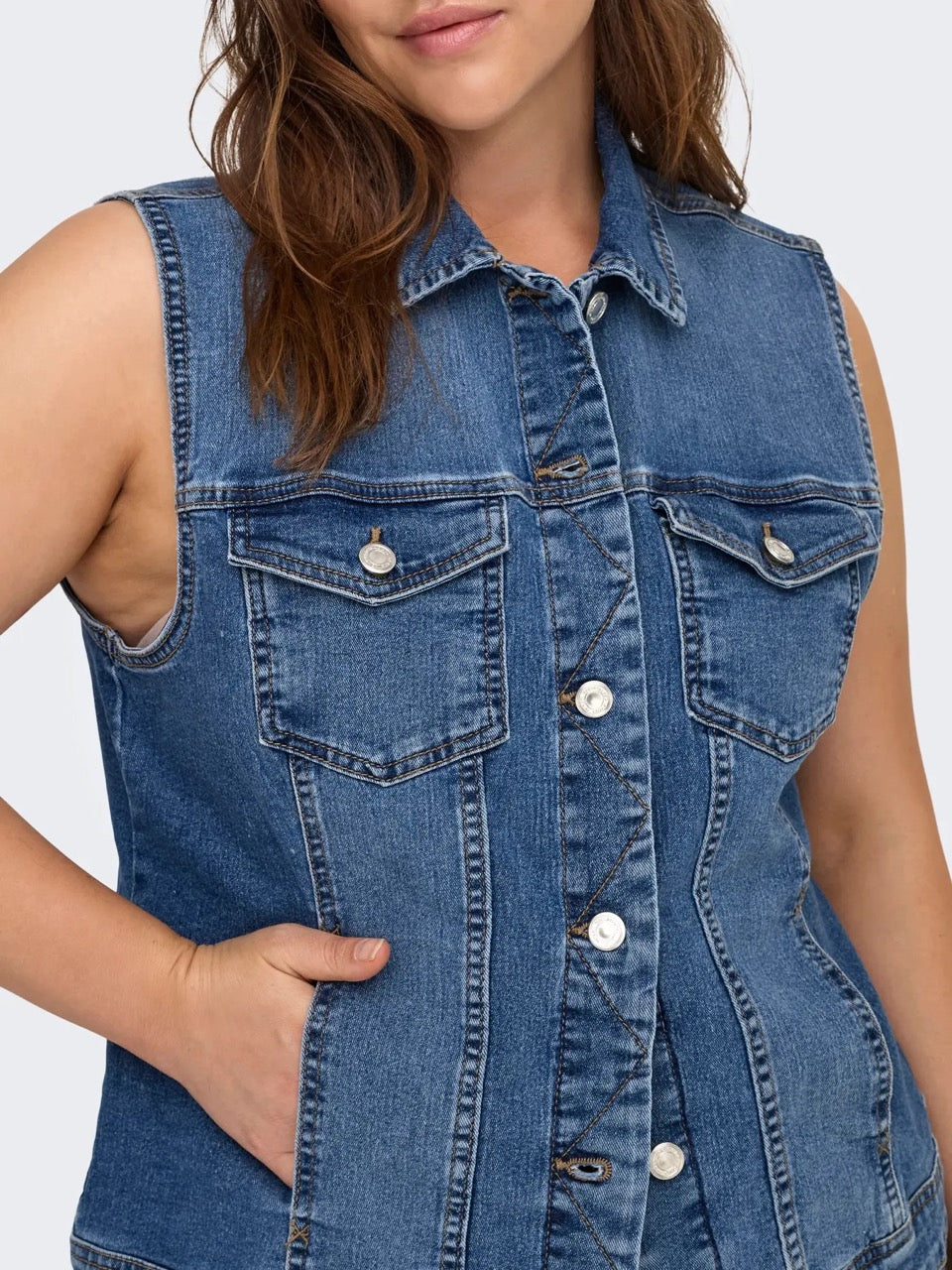 denimvest ONLY Carmakoma CARWESPA WEST DNM Medium Blue Denim