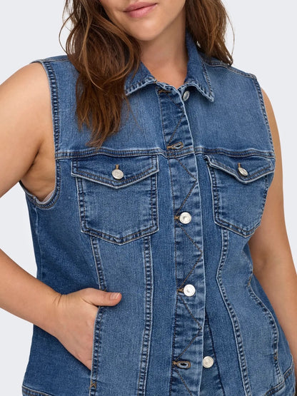 denimvest ONLY Carmakoma CARWESPA WEST DNM Medium Blue Denim