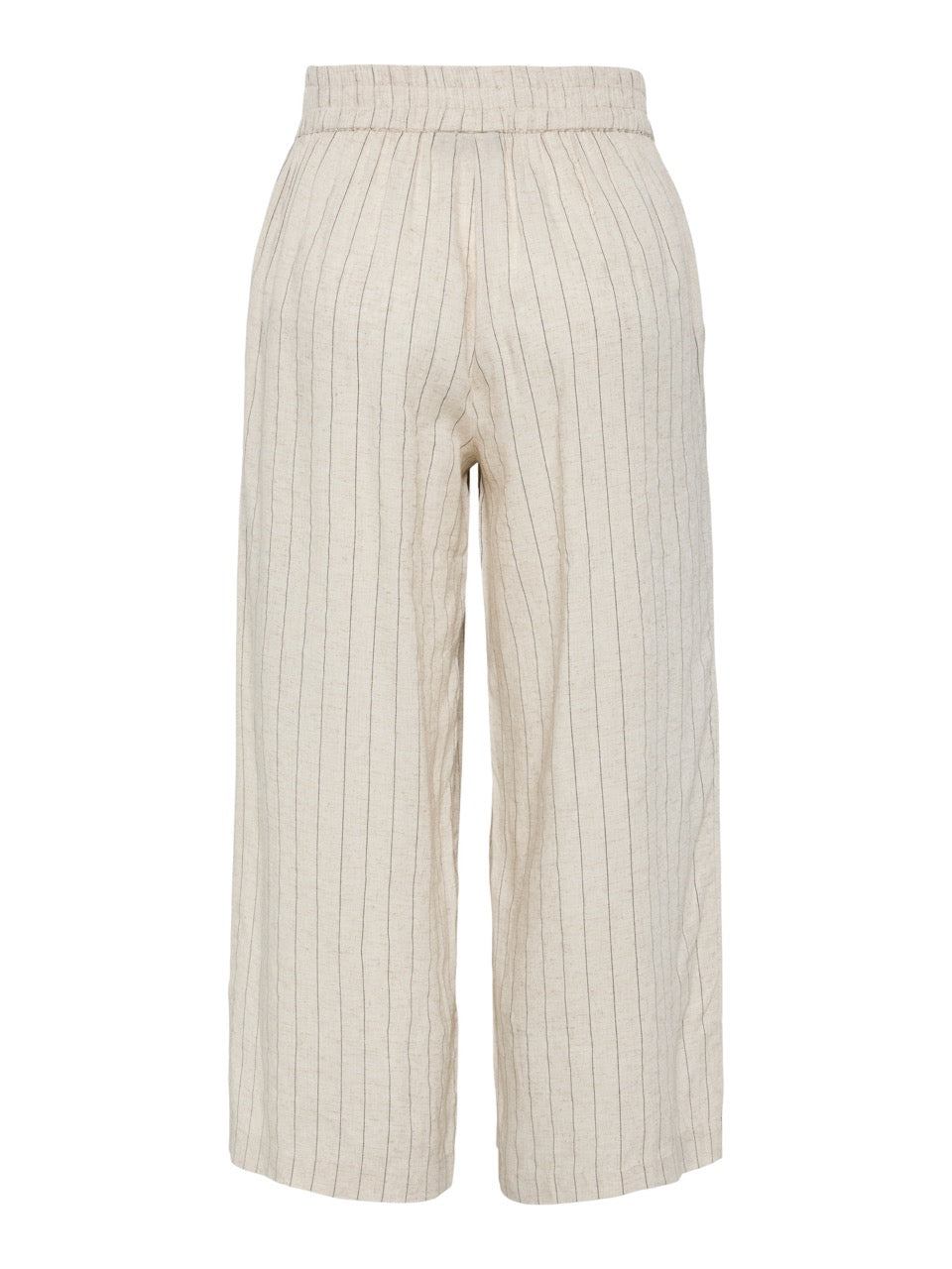 bagpå cropped beige hørbukser med tynde sorte striber og elastik i taljen. PIECES PCPIA HW WIDE CULOTTE Birch/black