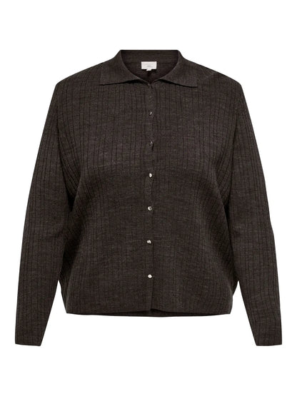brun polo cardigan med knaplukning. ONLY Carmakoma CARTHEA Cardigan Chocolate Torte W. Melange