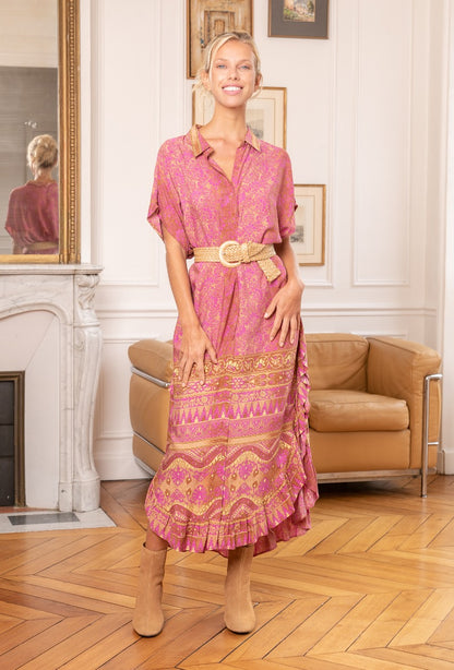 MIND by lene pink mønsteret  skjorte kjole