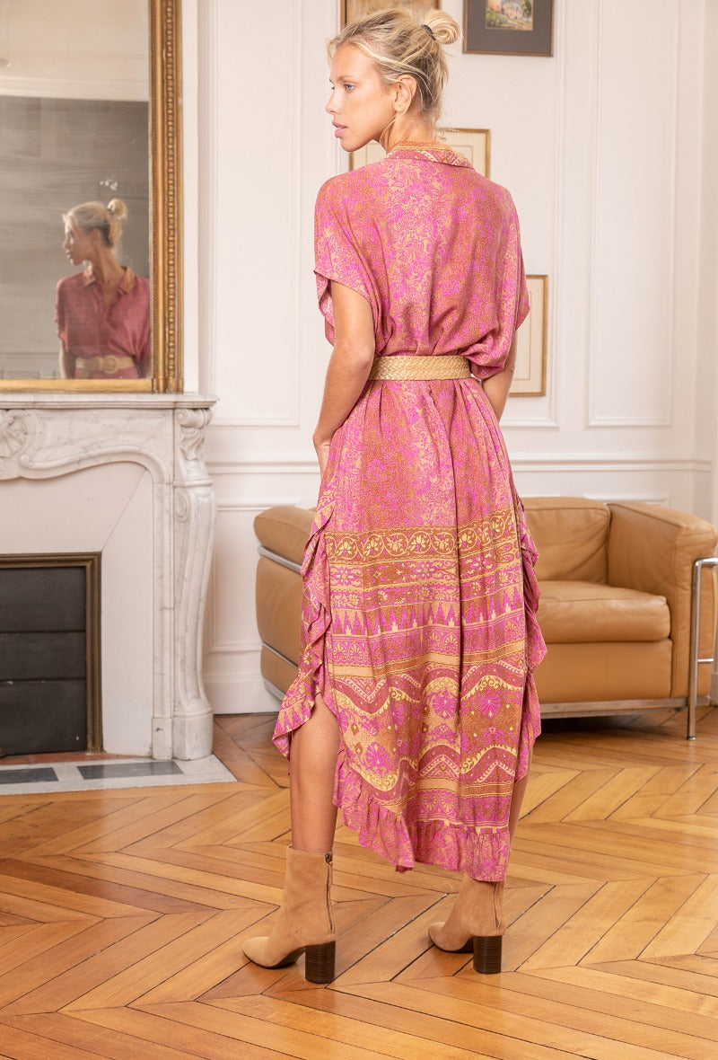 MIND by lene pink mønsteret  skjorte kjole