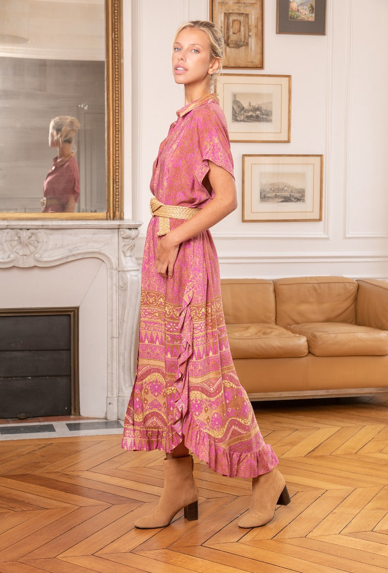 MIND by lene pink mønsteret  skjorte kjole