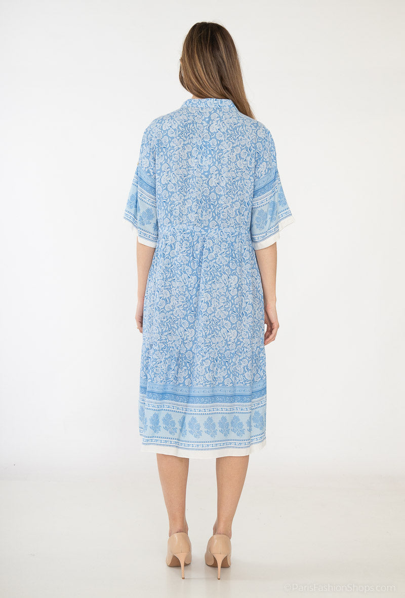 MIND by lene Sky Blue Mønsteret Kjole