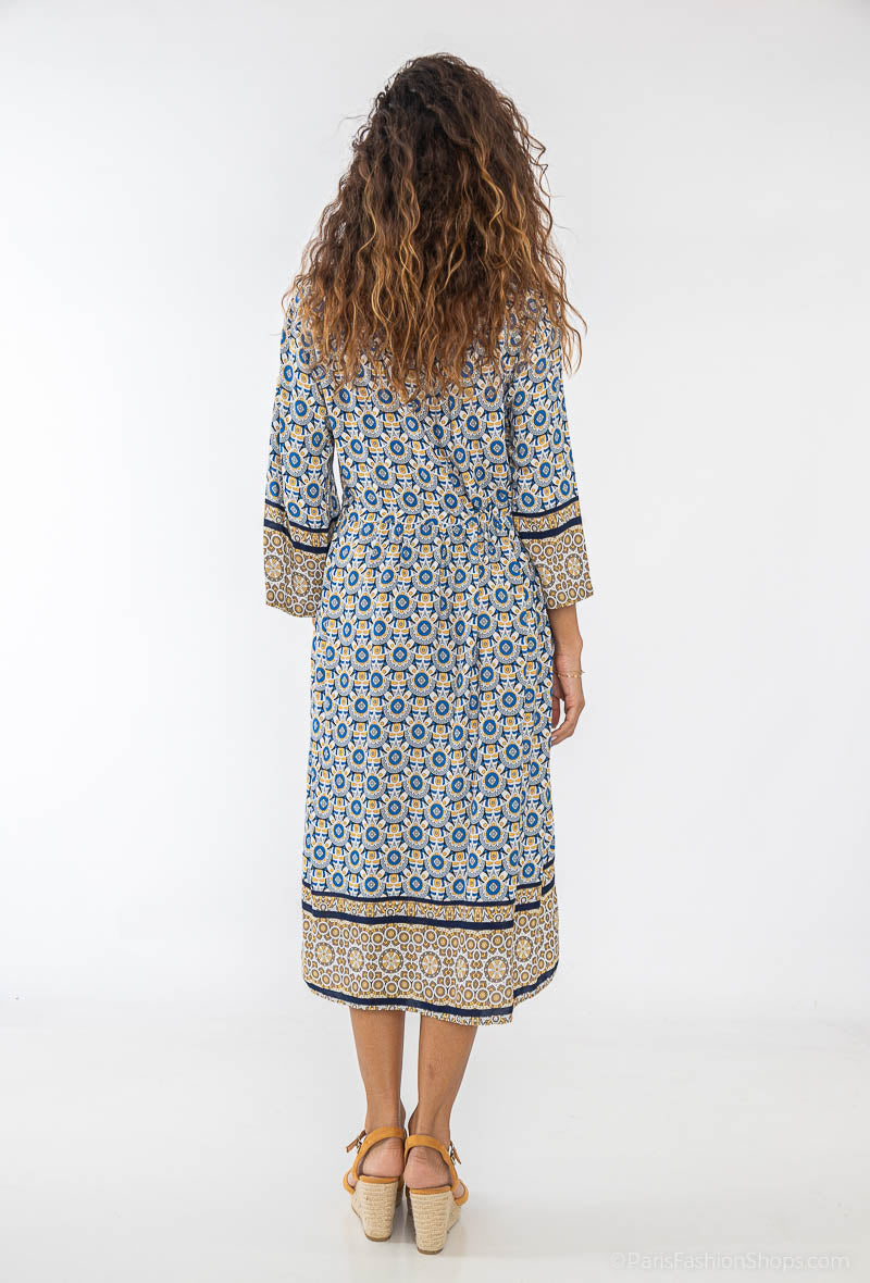 MIND by lene Blå Mønsteret Kjole 3/4 Ærme