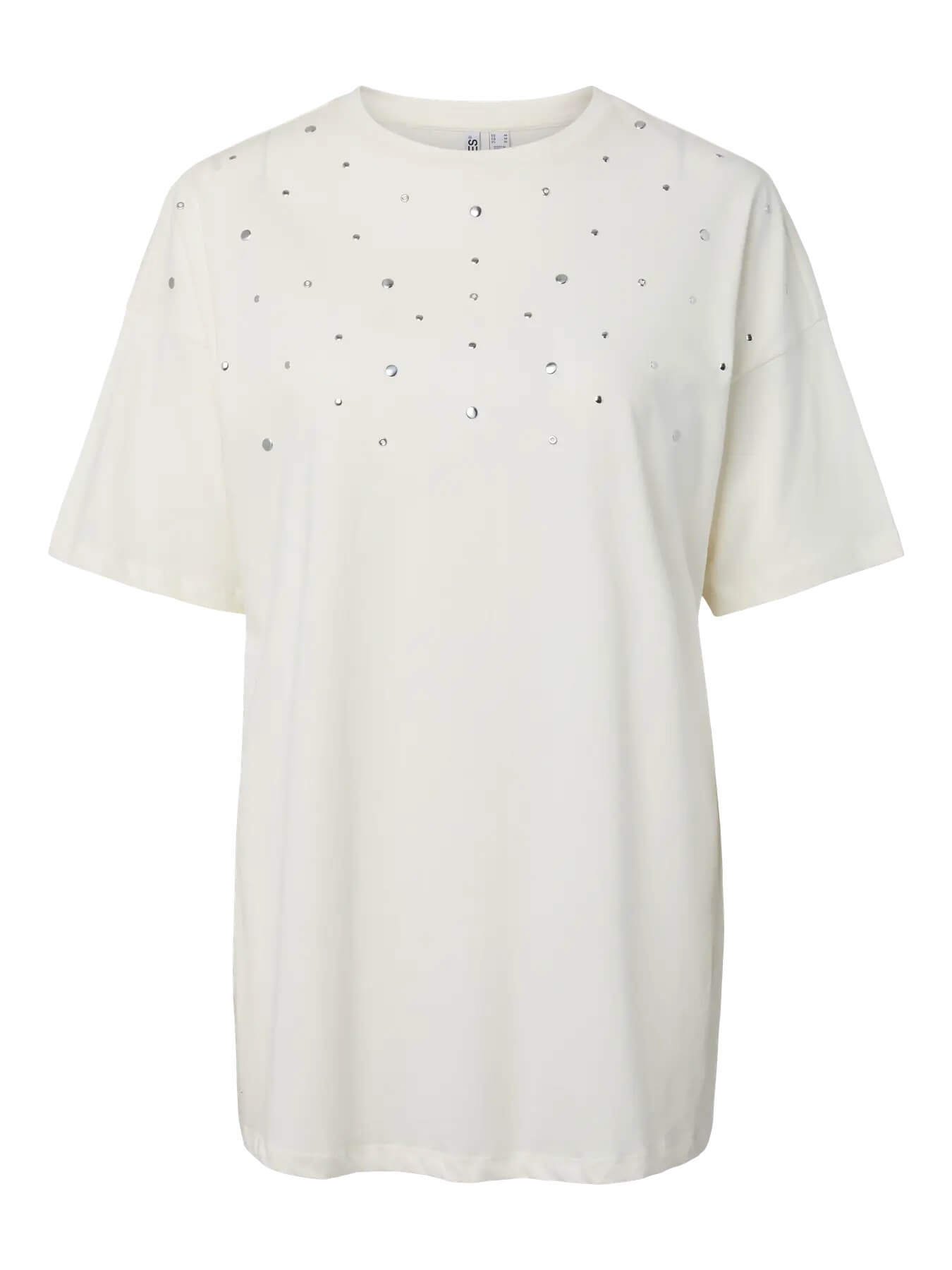 oversize hvid t-shirt med rhinestone. PIECES PCSKYLAR TEE Cloud Dancer RHINESTONE/STUDS