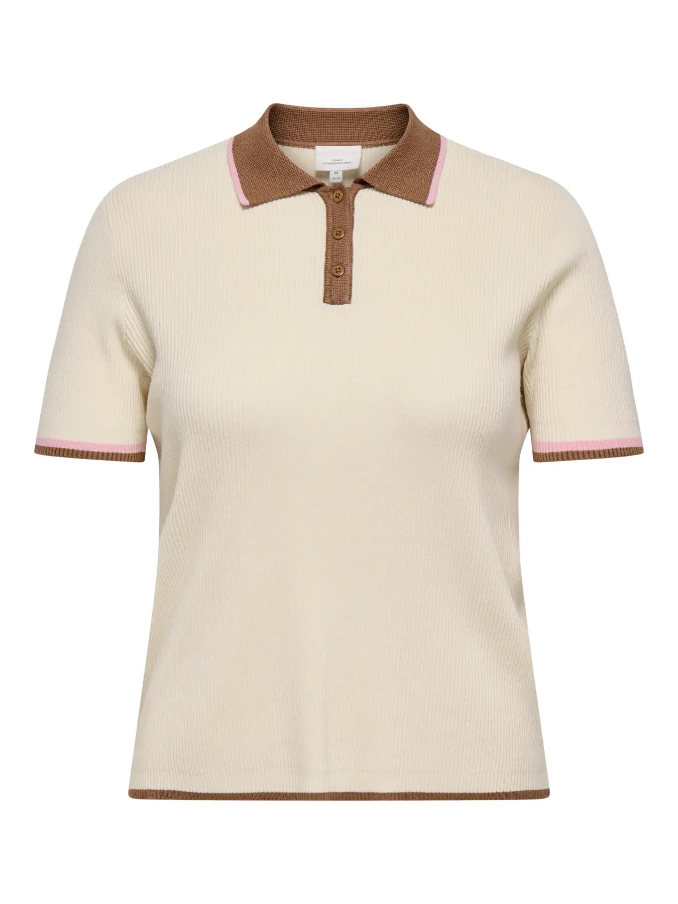 ONLY CARMEDDI LIFE SS CONTRAST POLO KNT (Birch Toasted Cocunut/Romance Rose)