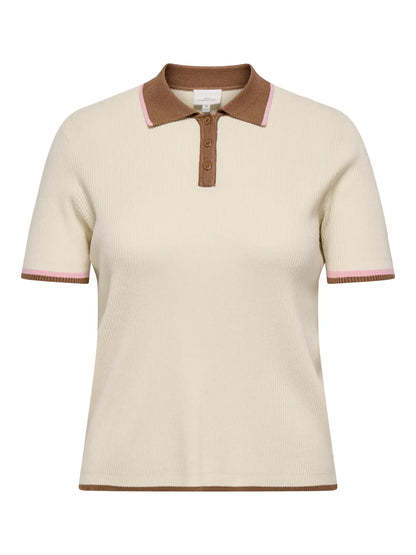 ONLY CARMEDDI LIFE SS CONTRAST POLO KNT (Birch Toasted Cocunut/Romance Rose)