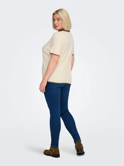 ONLY CARMEDDI LIFE SS CONTRAST POLO KNT (Birch Toasted Cocunut/Romance Rose)