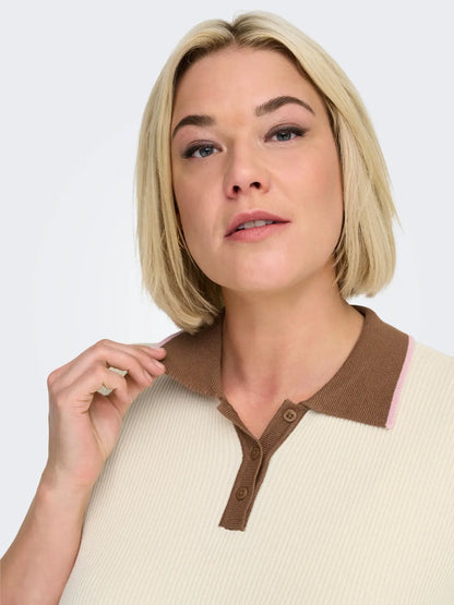 ONLY CARMEDDI LIFE SS CONTRAST POLO KNT (Birch Toasted Cocunut/Romance Rose)