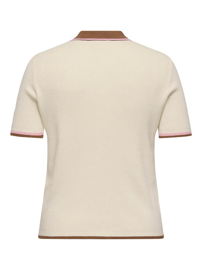 ONLY CARMEDDI LIFE SS CONTRAST POLO KNT (Birch Toasted Cocunut/Romance Rose)