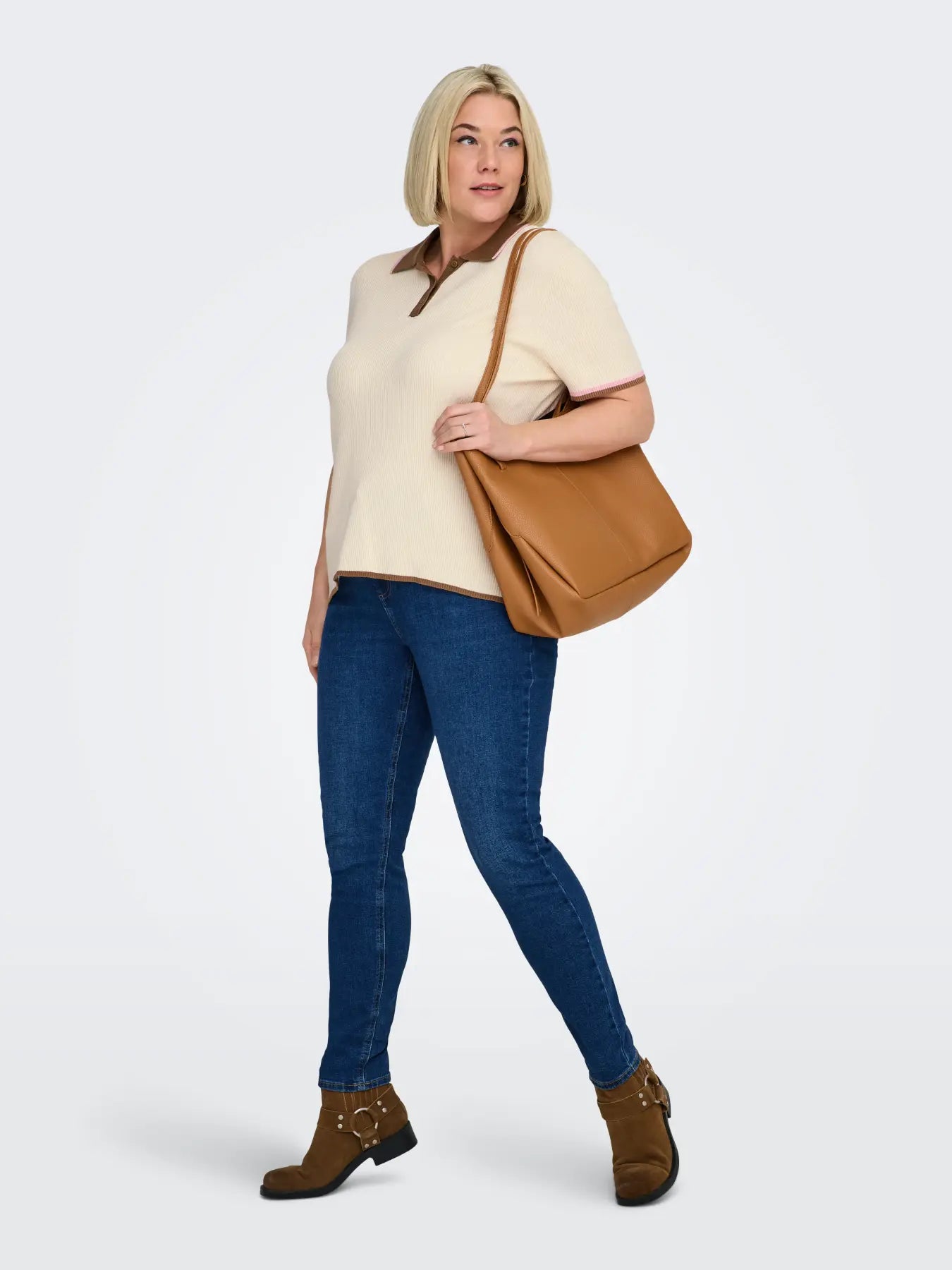 ONLY CARMEDDI LIFE SS CONTRAST POLO KNT (Birch Toasted Cocunut/Romance Rose)