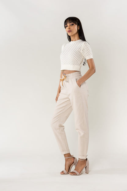 MIND by lene Canvas kit farvet joggere med elastik i taljen