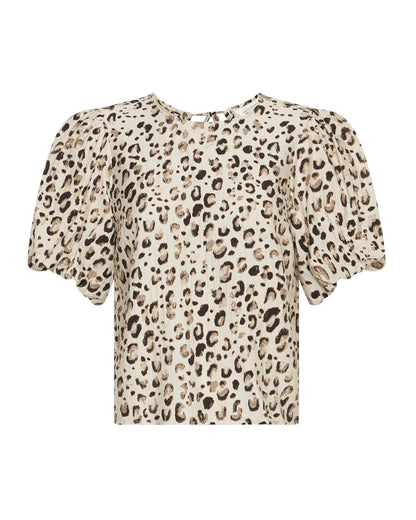 kortærmet leo bluse med puf-ærmer og åbning med bindedetalje i nakken. MOSS Copenhagen MSCHAlyona Vlora 2/4 Top