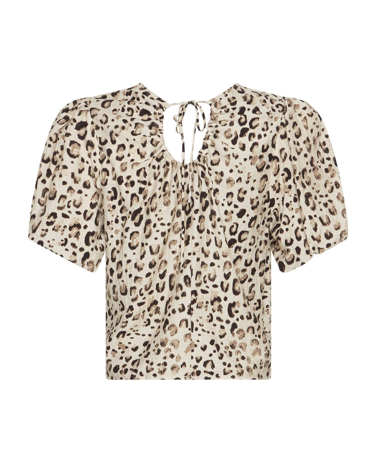 ryggen af kortærmet leo bluse med puf-ærmer og åbning med bindedetalje i nakken. MOSS Copenhagen MSCHAlyona Vlora 2/4 Top