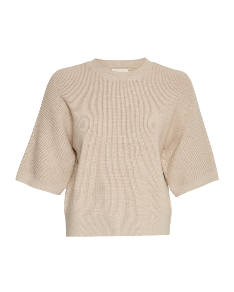 Moss Copenhagen beige strik t-shirt MSCHAmari Rachelle 2/4 Pullover PEYOTE MELANGE