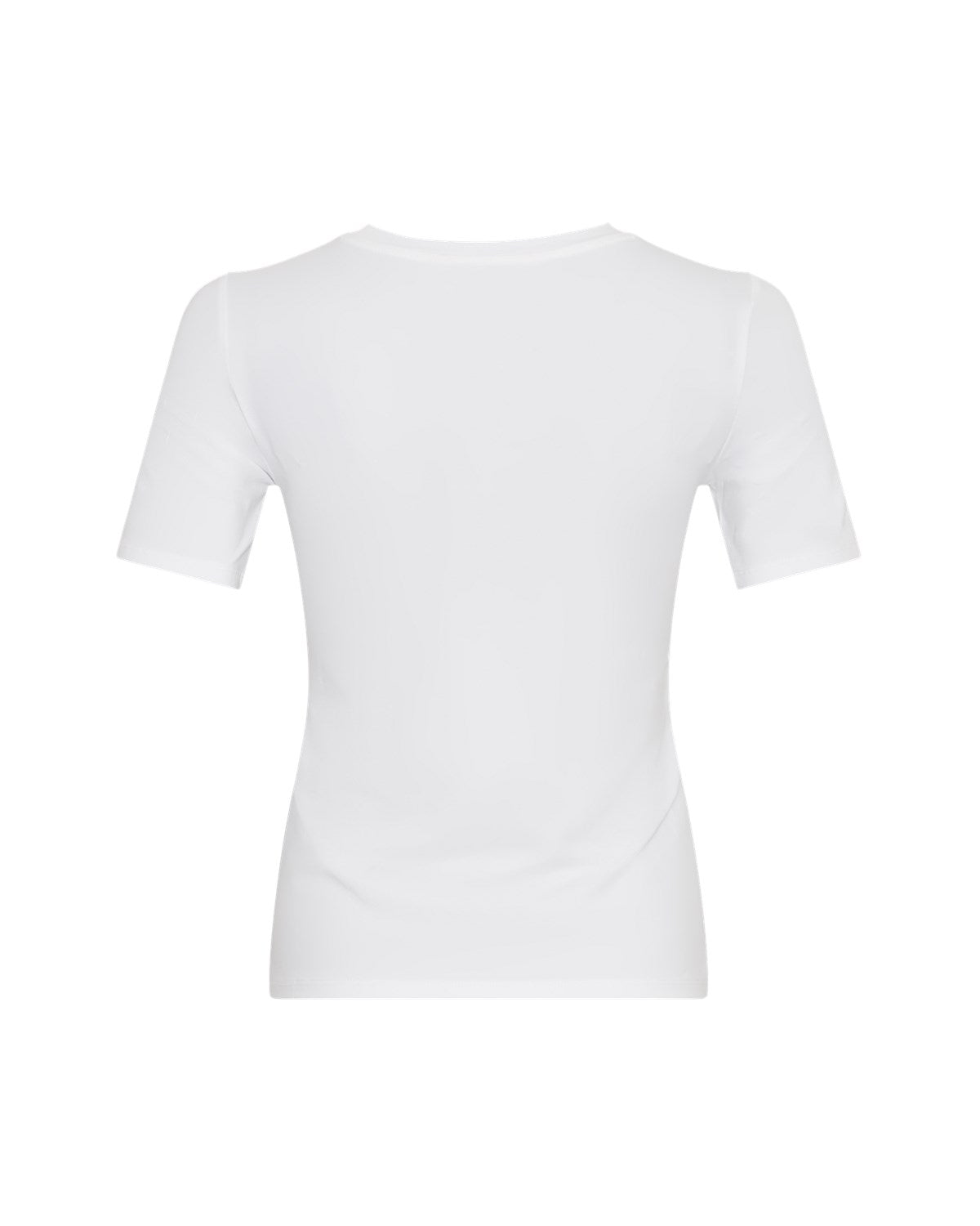 ryggen af basic hvid kortærmet t-shirt med rund hals. Moss Copenhagen MSCHBetrina O SS Tee Bright White