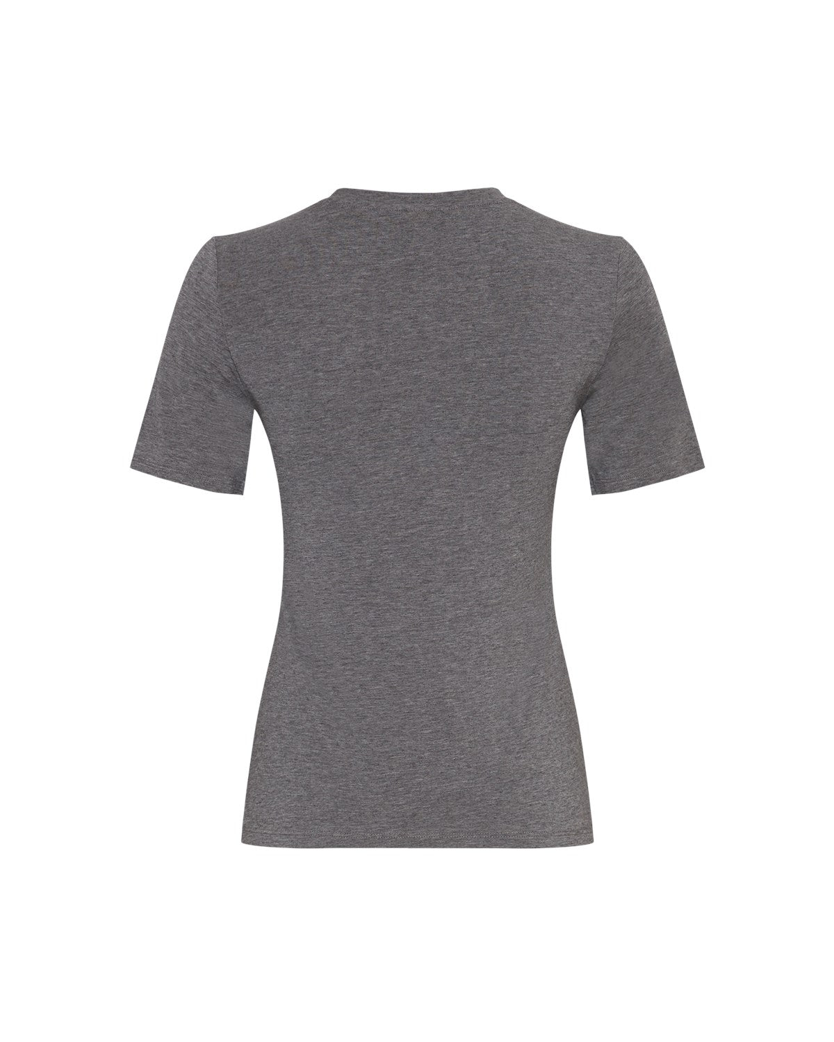 ryggen af basic grå kortærmet t-shirt med rund hals. MOSS Copenhagen MSCHBetrina O SS Tee MGM