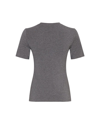 ryggen af basic grå kortærmet t-shirt med rund hals. MOSS Copenhagen MSCHBetrina O SS Tee MGM