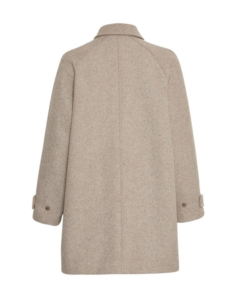 Moss Copenhagen lang beige jakke med krave MSCHBoone Josia Jacket CARIBO/SILVER L