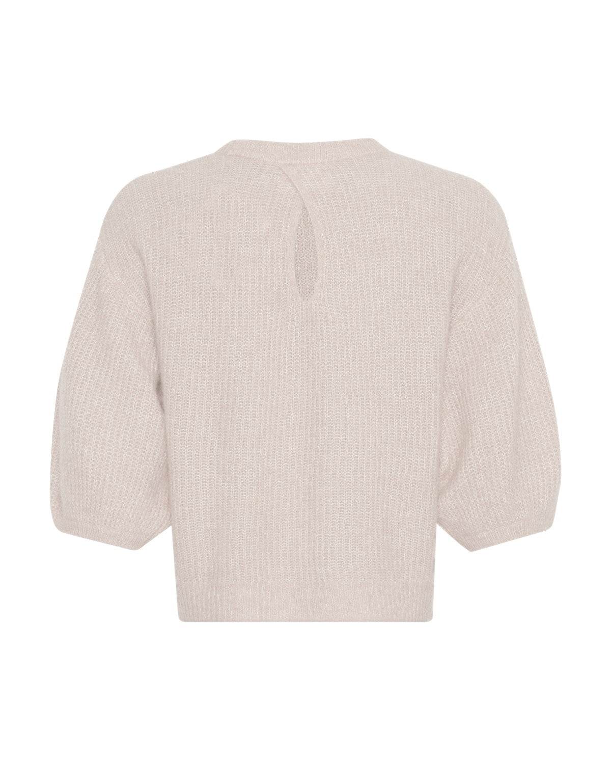 beige strik med 2/4 ærmer og rund hals. MOSS Copenhagen MSCHHila Hope 2/4 Pullover Oatmeal