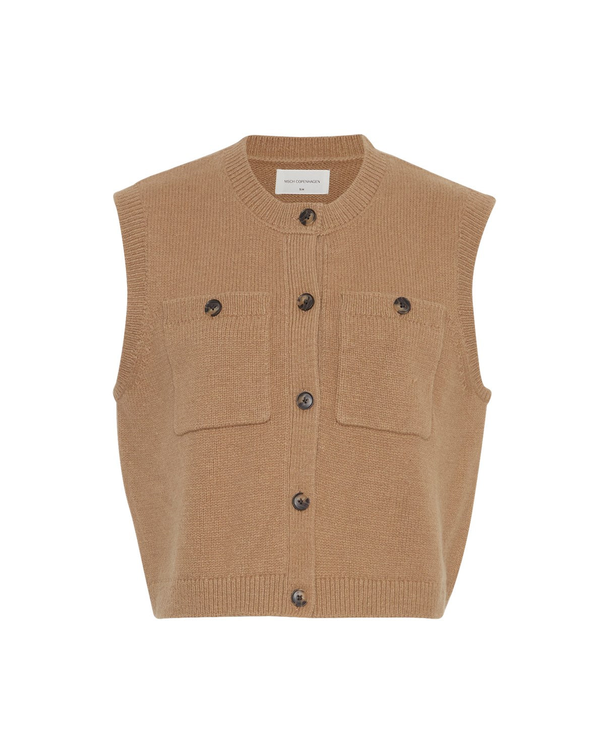 brun vest i strik med knappelukning og brystlommer. MOSS Copenhagen MSCHMarica Carina Vest Ermine
