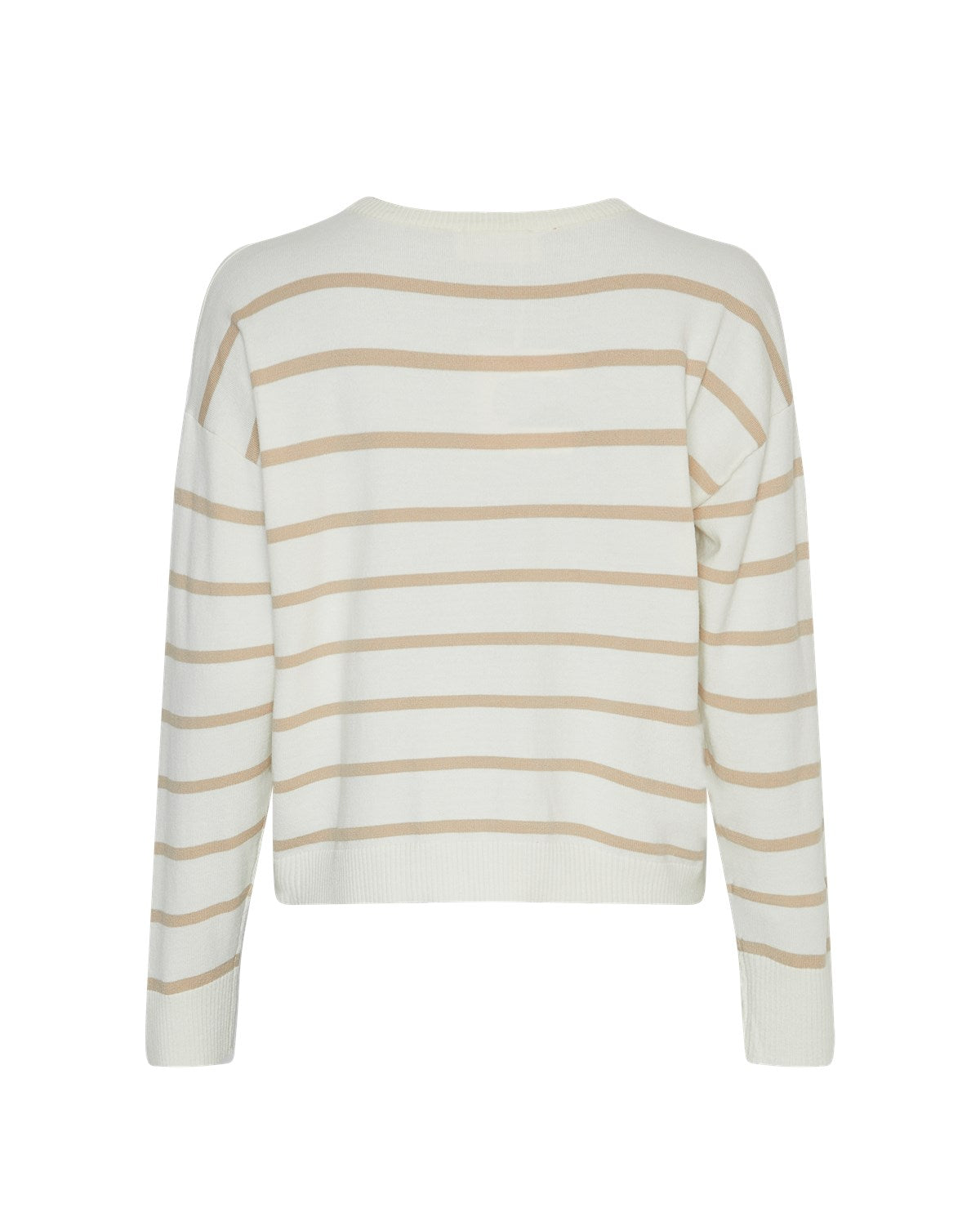 hvid pullover med vandrette beige stripe rog riskanter fra mOss Copenhagen MSCHMaura Rachelle Pullover STP V Ice Wht Pep