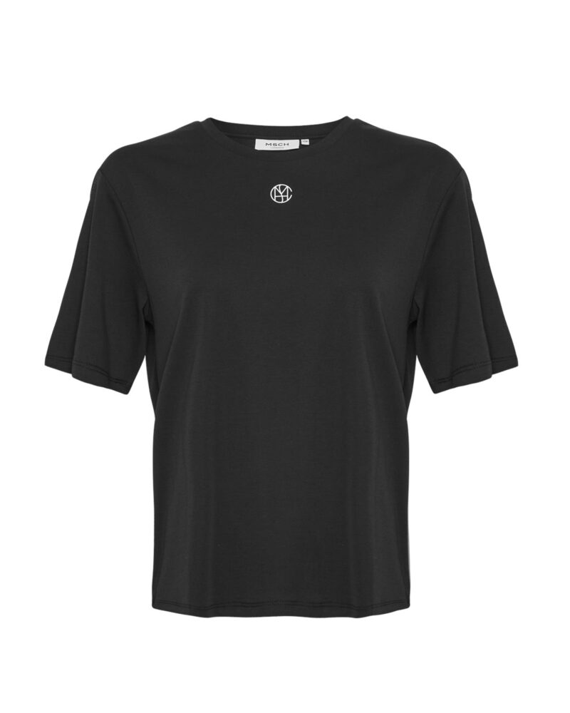 Moss Copenhagen sort t-shirt MSCHMelea Icon Tee BLACK/EGRET med hvidt lille logo foran