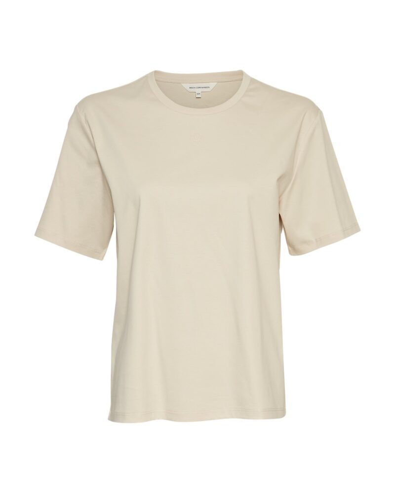 Moss Copenhagen beige t-shirt MSCHMelea Icon Tee OATMEAL/OATMEAL med lille beige logo over brystet